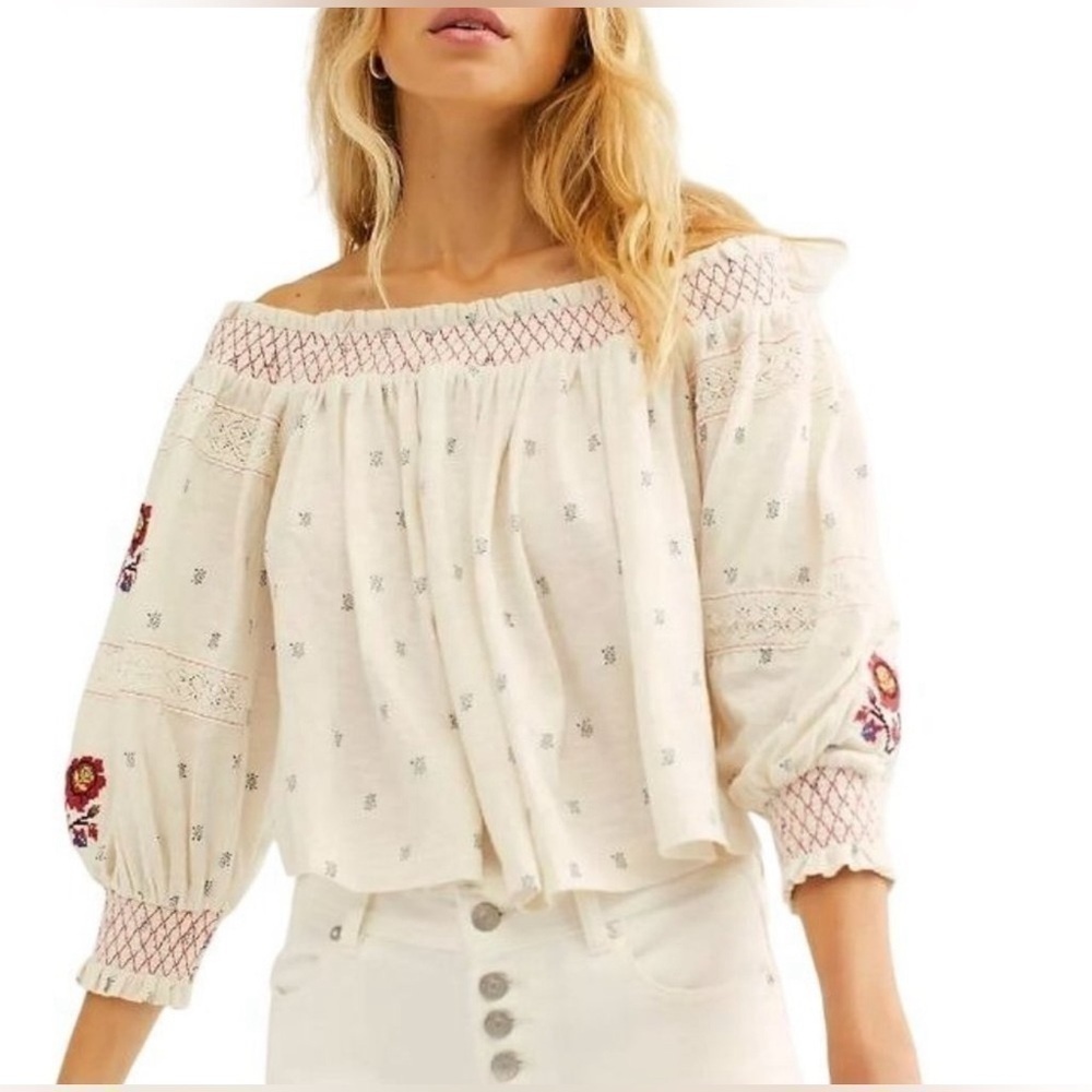 Free People Le Petite Embroidered Prairie Top